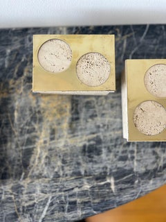 Set of Two Italian Vintage Decorative Travertine and Brass Boxes