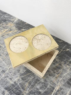Set of Two Italian Vintage Decorative Travertine and Brass Boxes