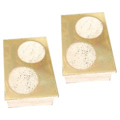 Set of Two Italian Vintage Decorative Travertine and Brass Boxes