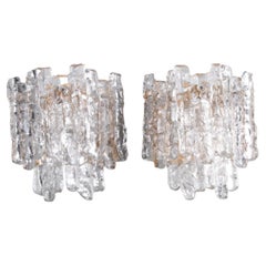 Set of Two J. T. Kalmar Ice Glass Wall Lamps, 1960