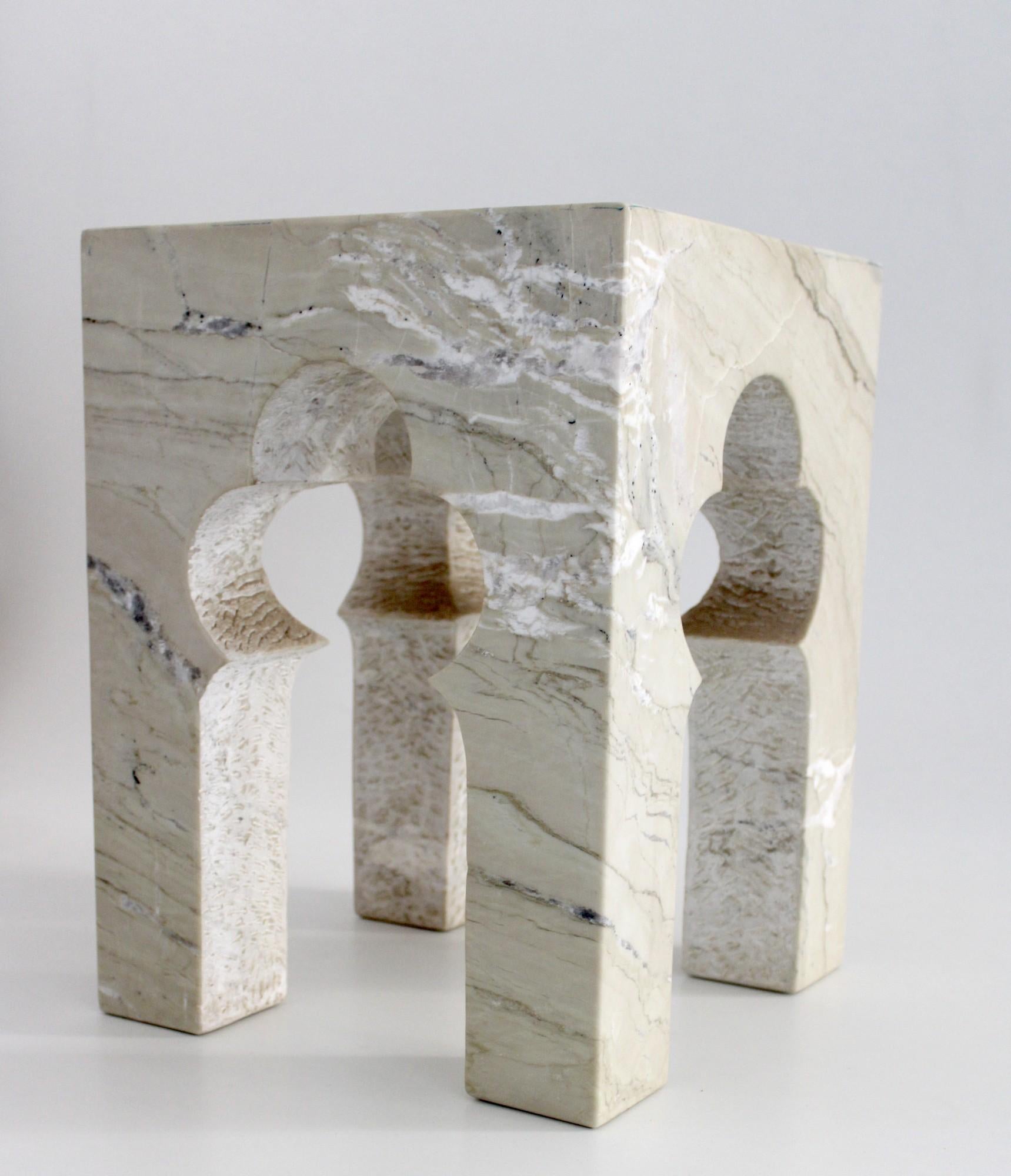 Contemporary Set of Two Jahangir Side Tables in Katni Marble by Paul Mathieu For Sale