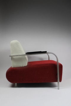 Set of two Jamé Carmine Lounge Chair Mid-Century Modern Carmine red White Chrome