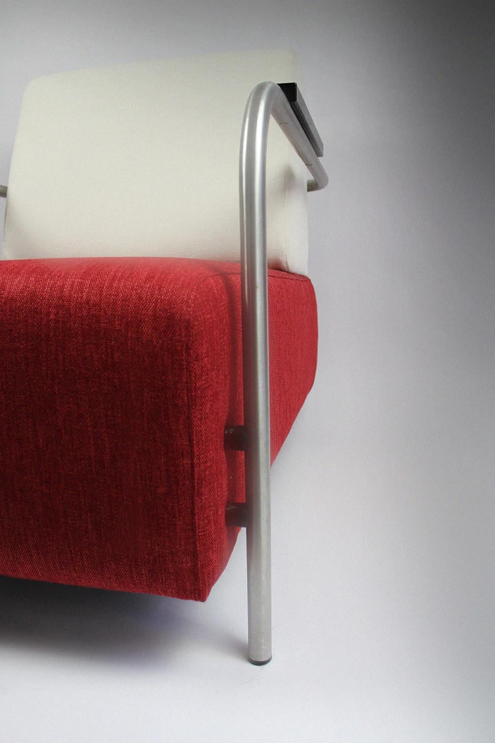 Zweier-Set Jamé Carmine Lounge Chair Mid-Century Modern Carmine rot Weiß Chrom (Niederländisch) im Angebot