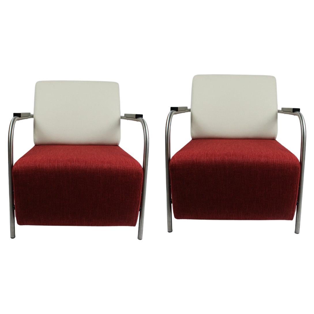 Set of two Jamé Carmine Lounge Chair Mid-Century Modern Carmine red White Chrome For Sale