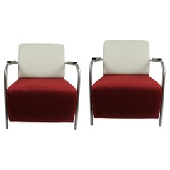 Set of two Jamé Carmine Lounge Chair Mid-Century Modern Carmine red White Chrome