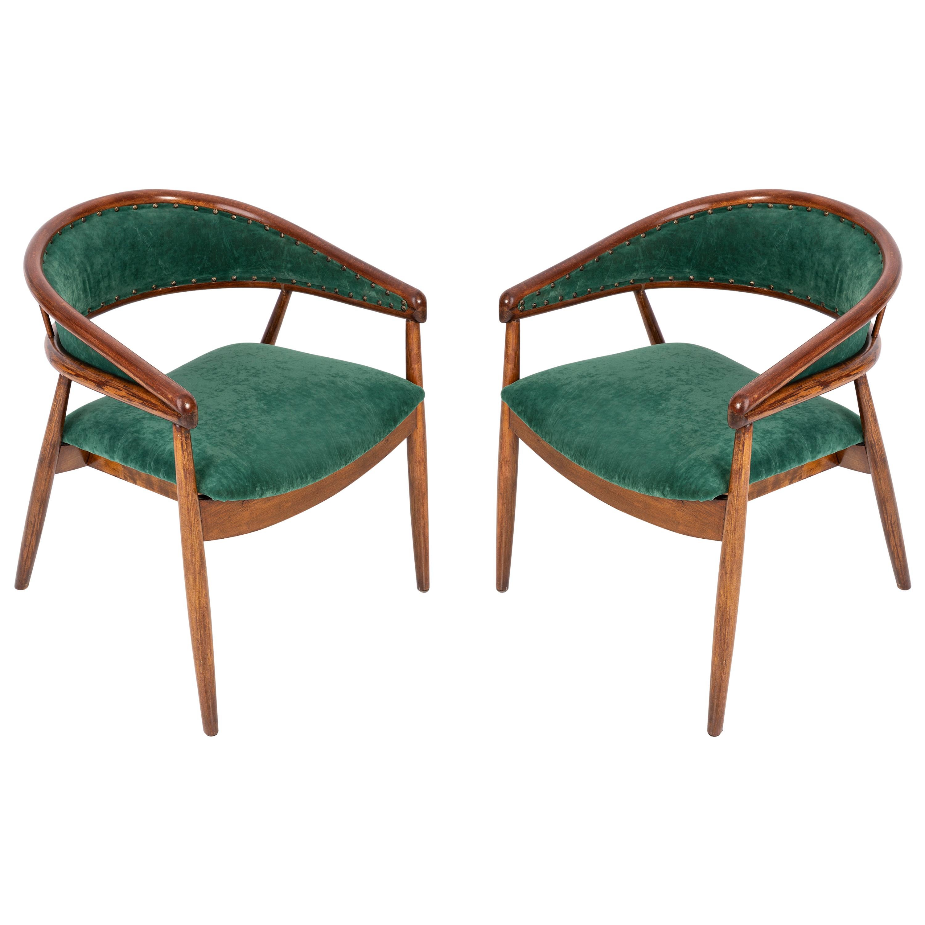 Set of Two James Mont Bent Beech Armchairs, Dark Green, B-3300 Type, 1960s For Sale