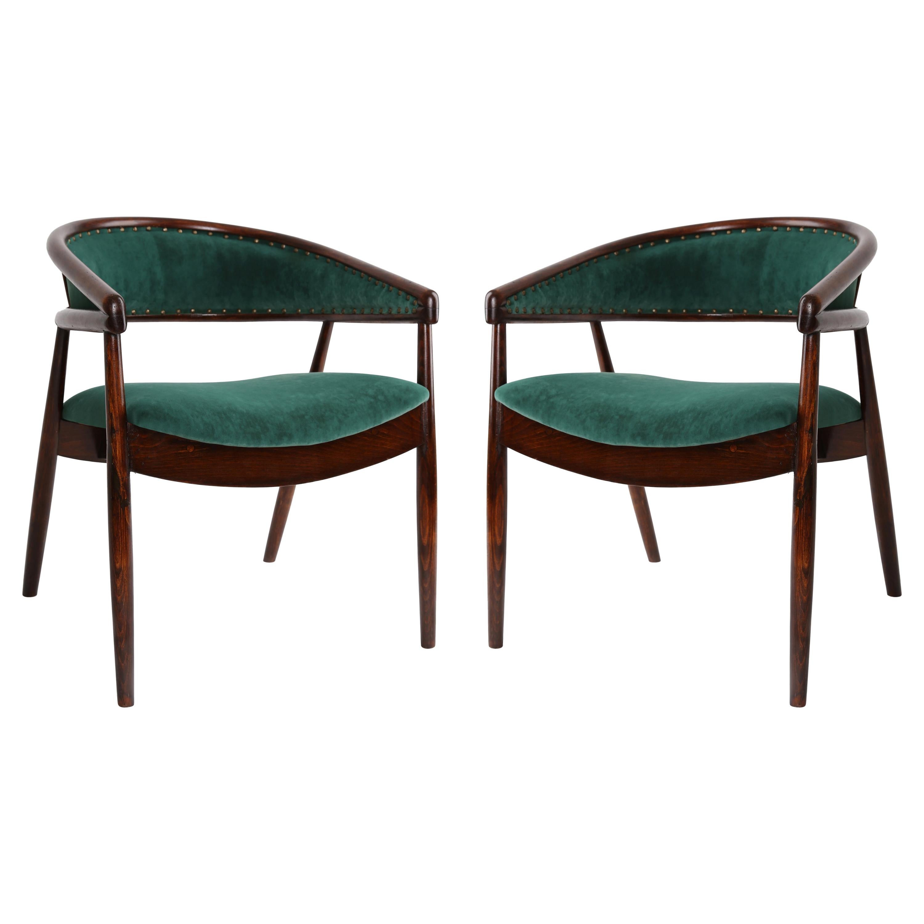 Set of Two James Mont Style Bent Beech Armchairs, Dark Green, B-3300 Type, 1960s