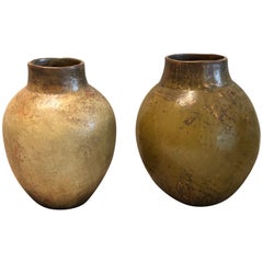 Vintage Set of Two Jar Vases Green