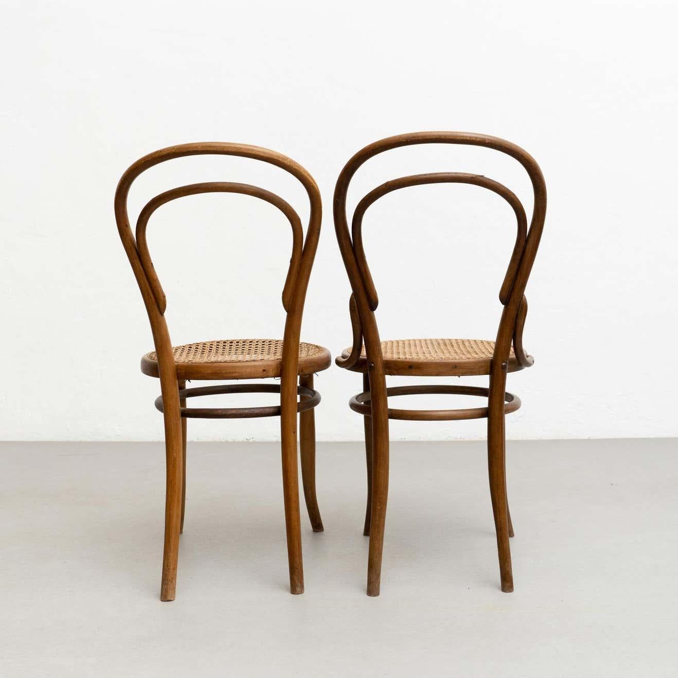 Mid-Century Modern Set of Two J&J Kohn Style Bentwood and Rattan Chairs, circa 1930 For Sale