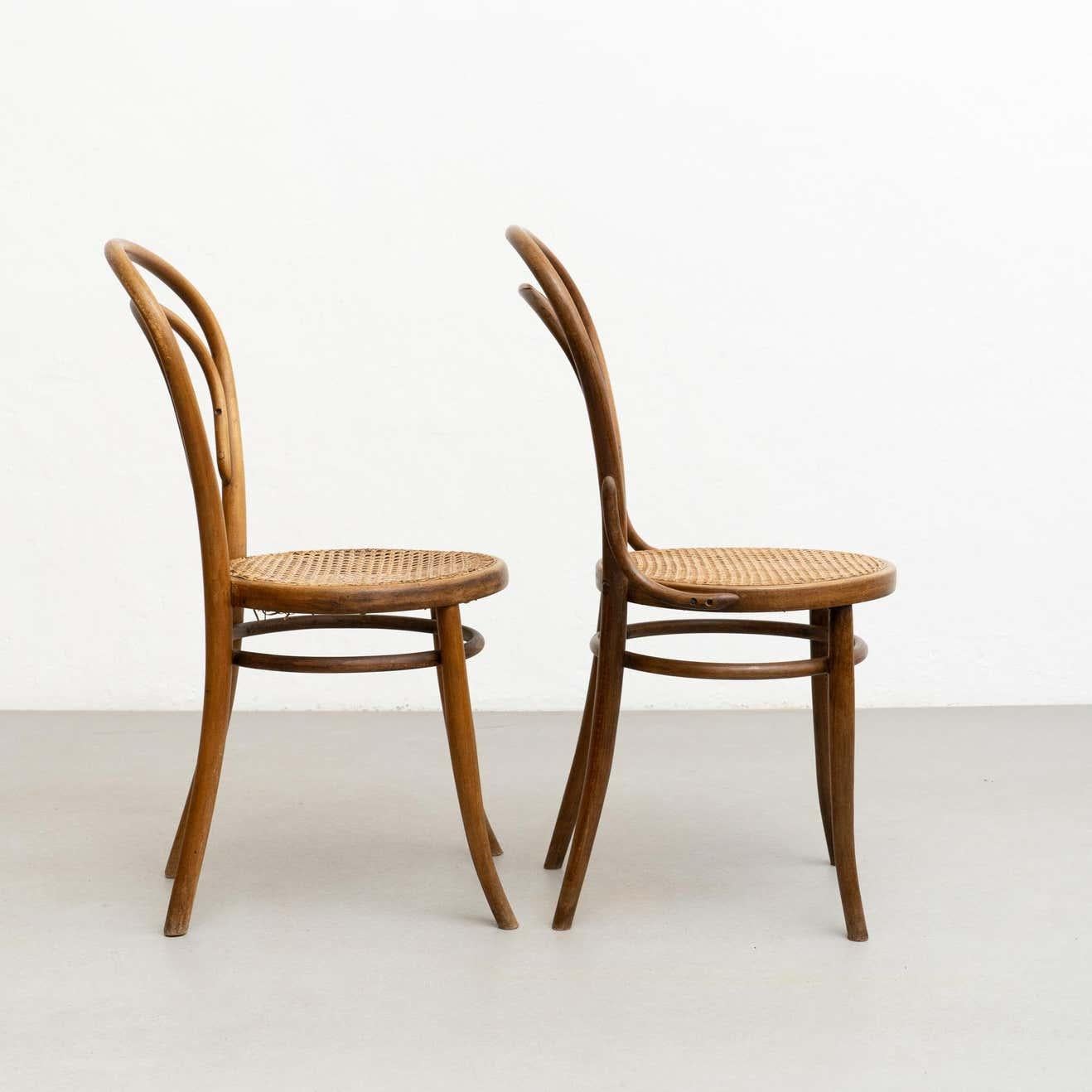 Mid-20th Century Set of Two J&J Kohn Style Bentwood and Rattan Chairs, circa 1930 For Sale