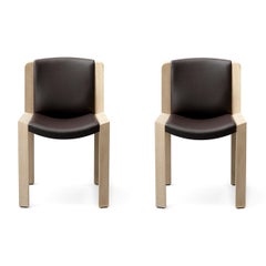 Set of Two Joe Colombo 'Chair 300' Wood and Sørensen Leather by Karakter