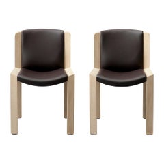 Juego de dos Joe Colombo 'Chair 300' Madera y cuero de Sørensen por Karakter