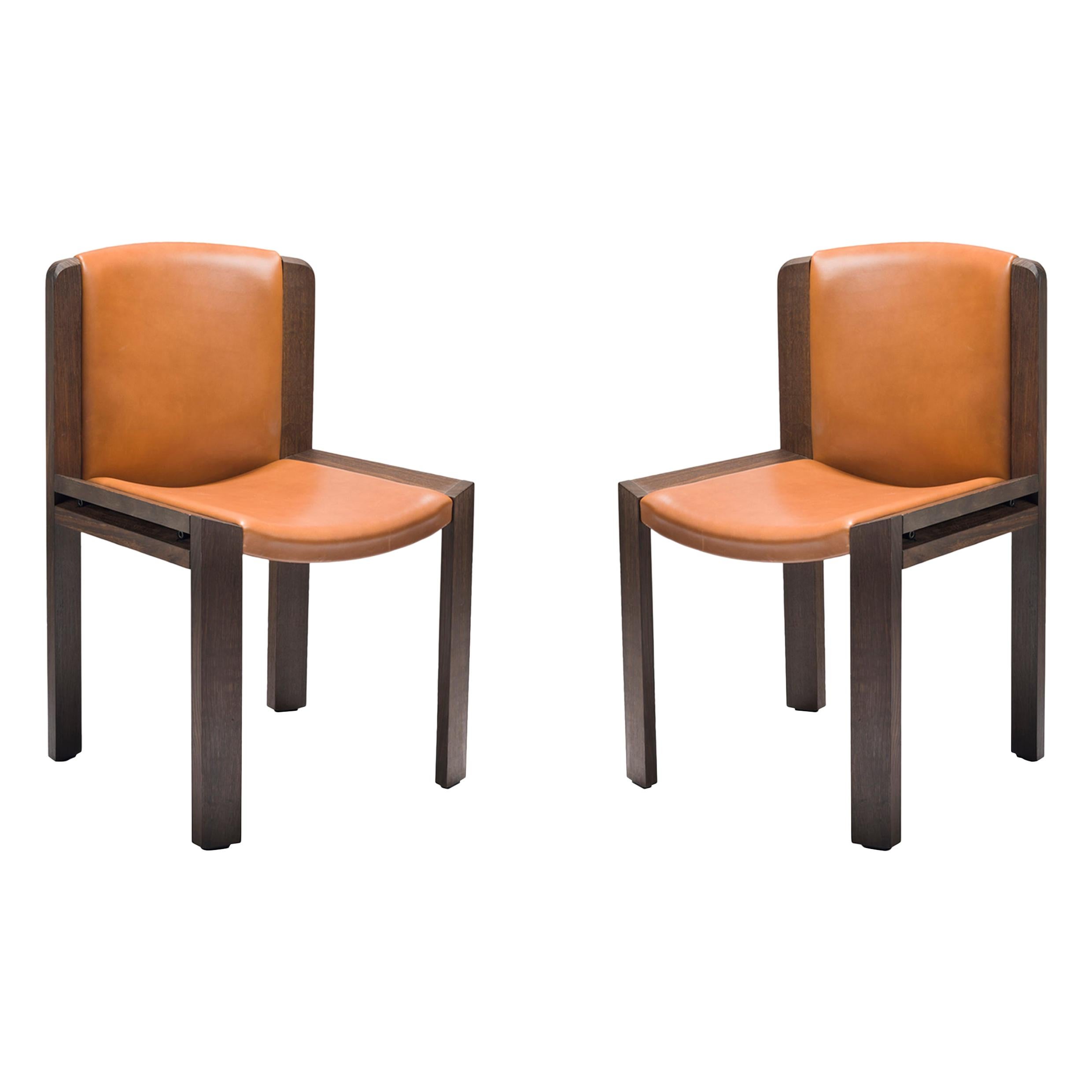 Set of Two Joe Colombo 'Chair 300' Wood and Sørensen Leather by Karakter For Sale