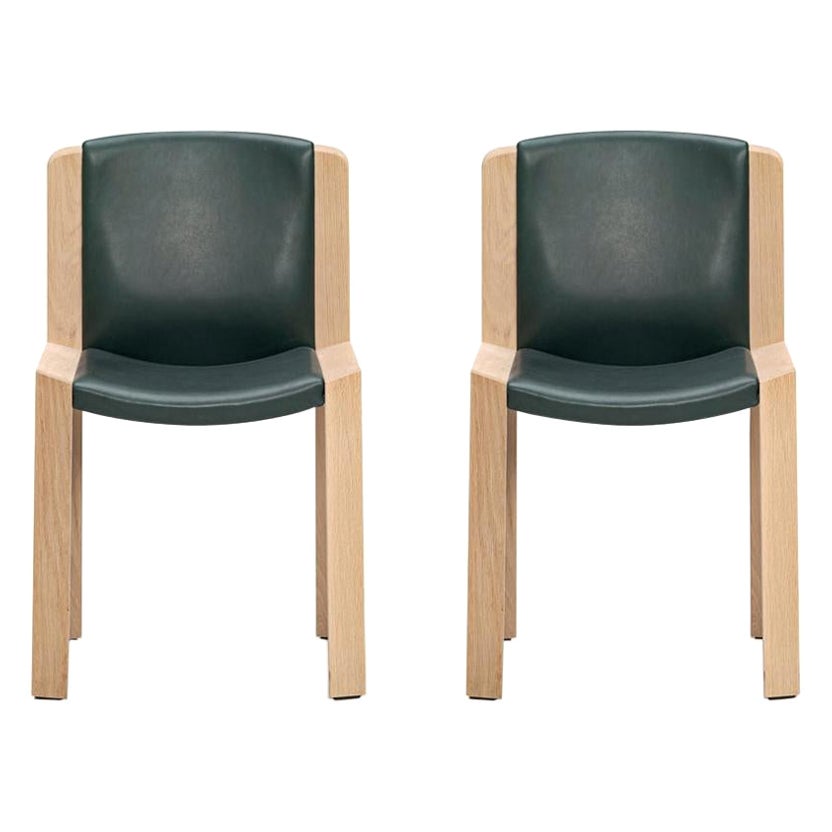 Set of Two Joe Colombo 'Chair 300' Wood and Sørensen Leather by Karakter For Sale