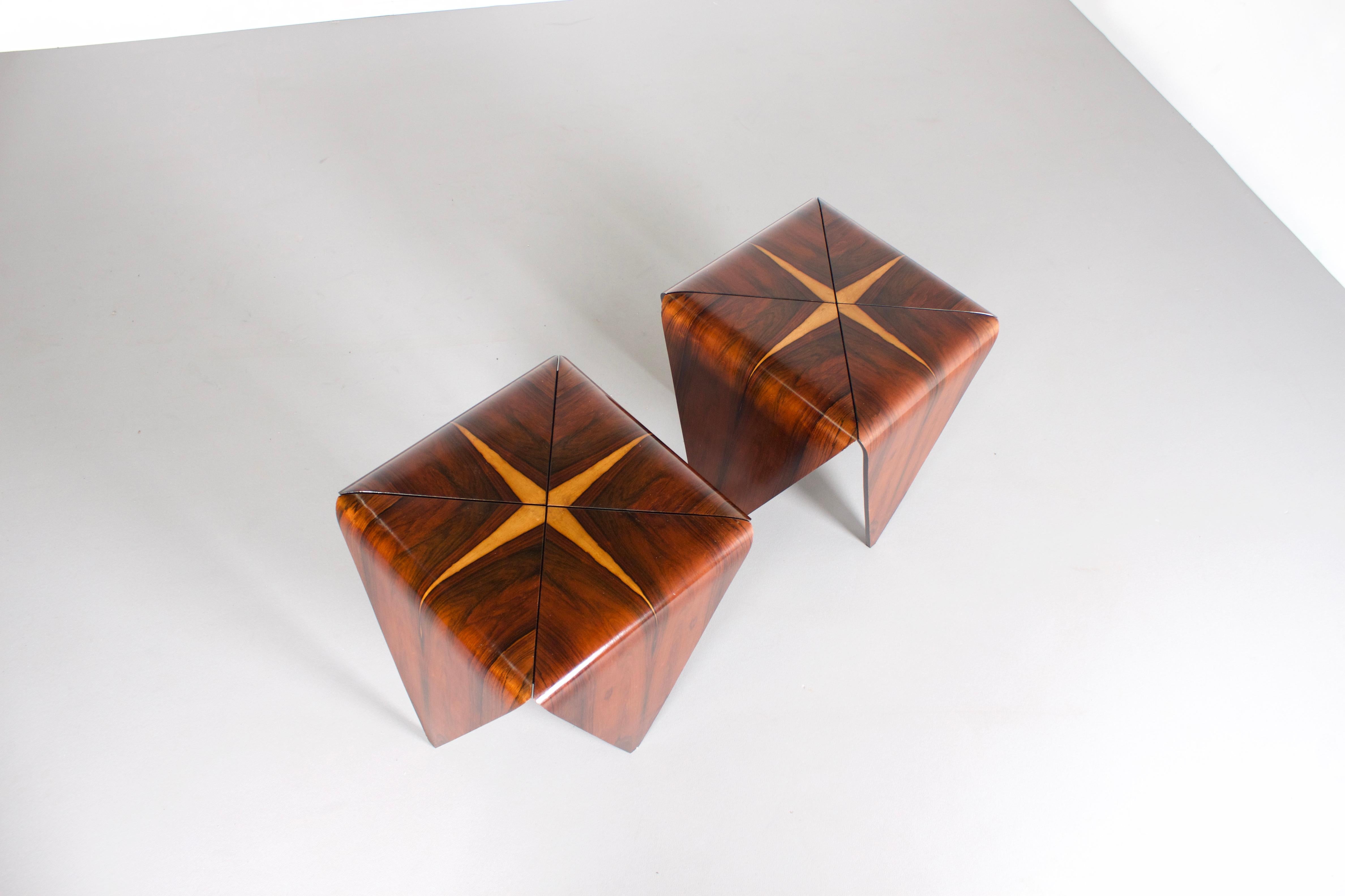 Impressive ‘Petalas’ side tables in very good condition.

Designed by Jorge Zalszupin 

Manufactured by his own company L’Atelier, Brazil, 1959

The ‘Petalas' tables are inspired by the folded paper structures used with Origami.

The tables are