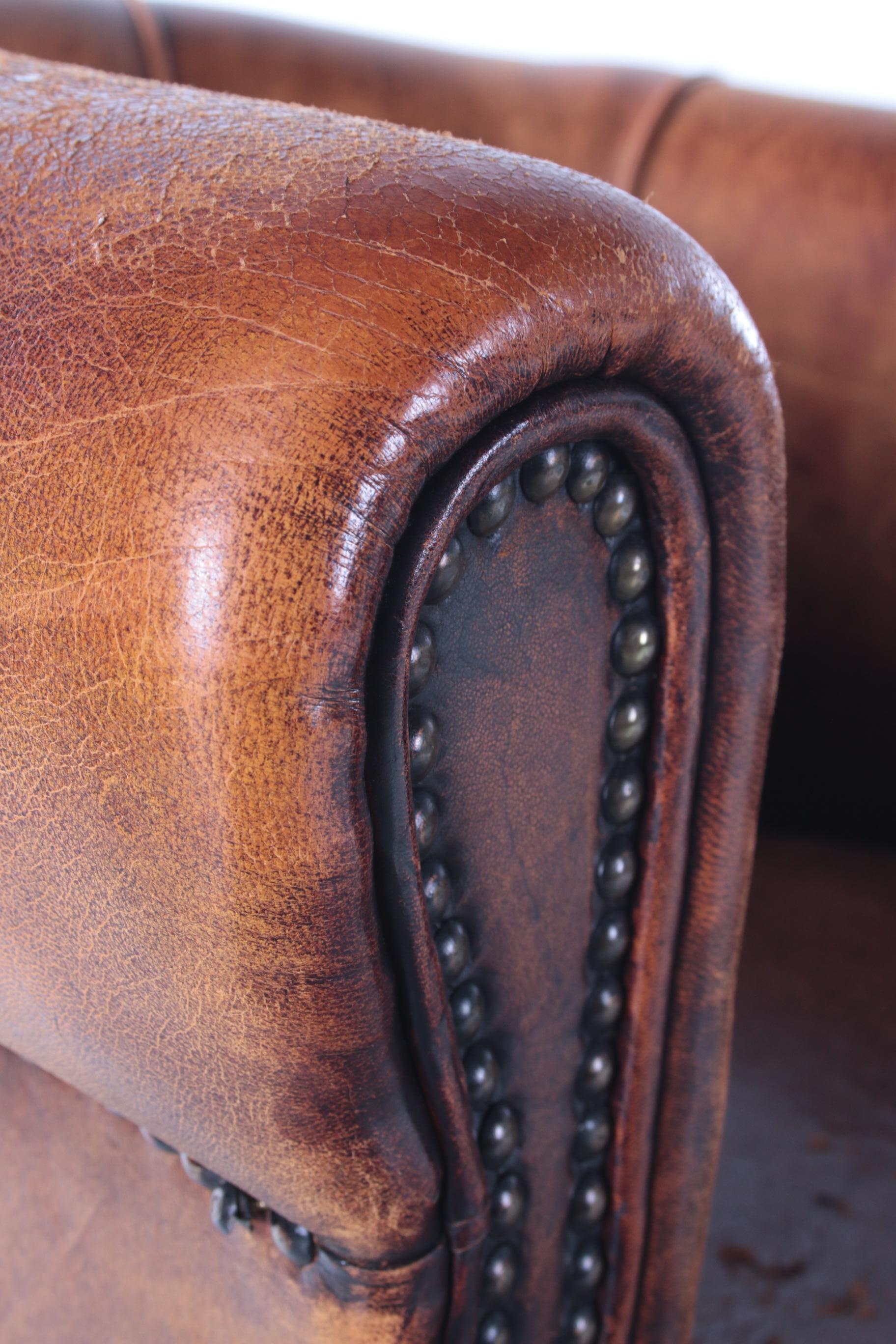 Set of Two Joris Sheepskin Leather Armchairs with a Beautiful Brown Patina 4