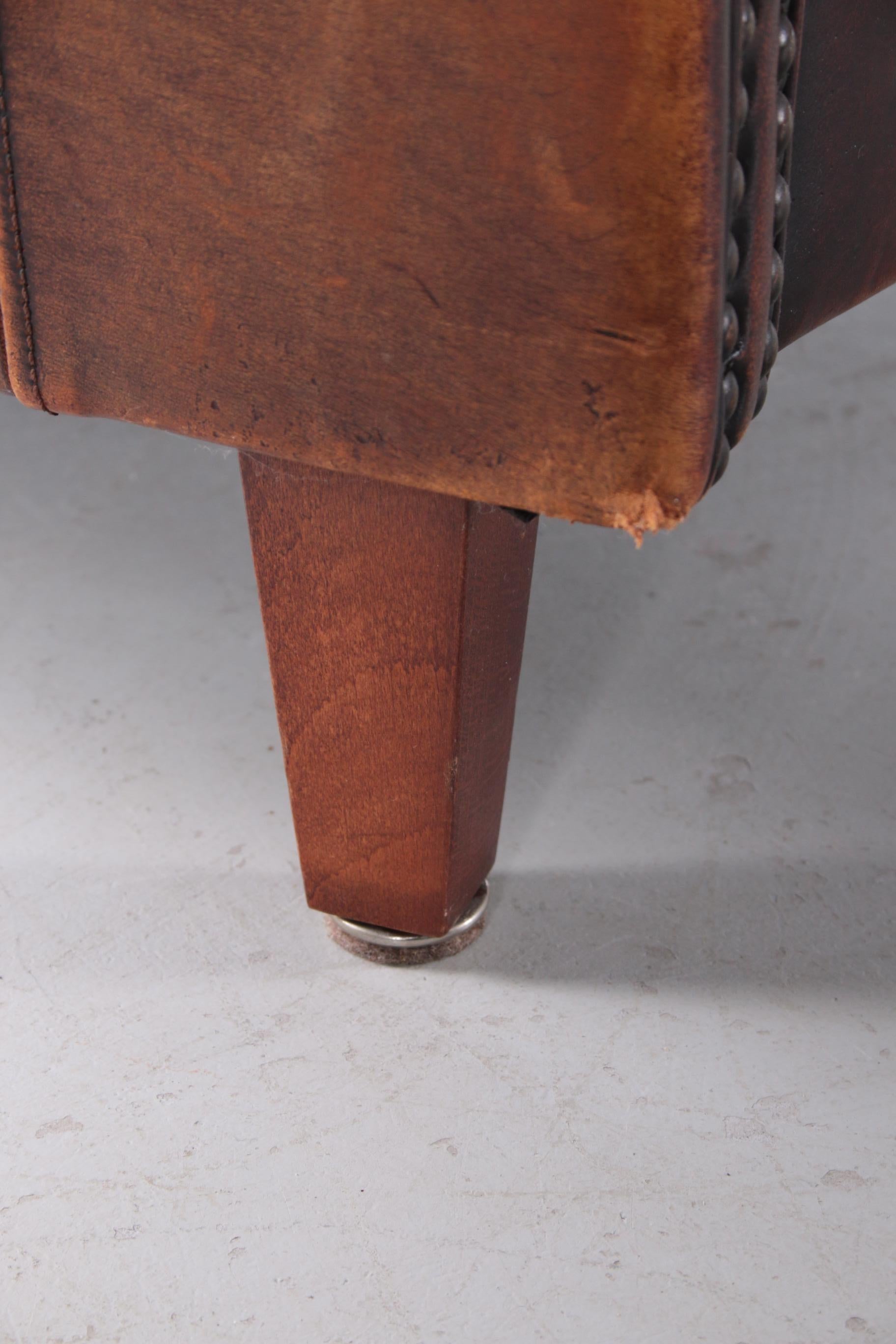 Set of Two Joris Sheepskin Leather Armchairs with a Beautiful Brown Patina 6