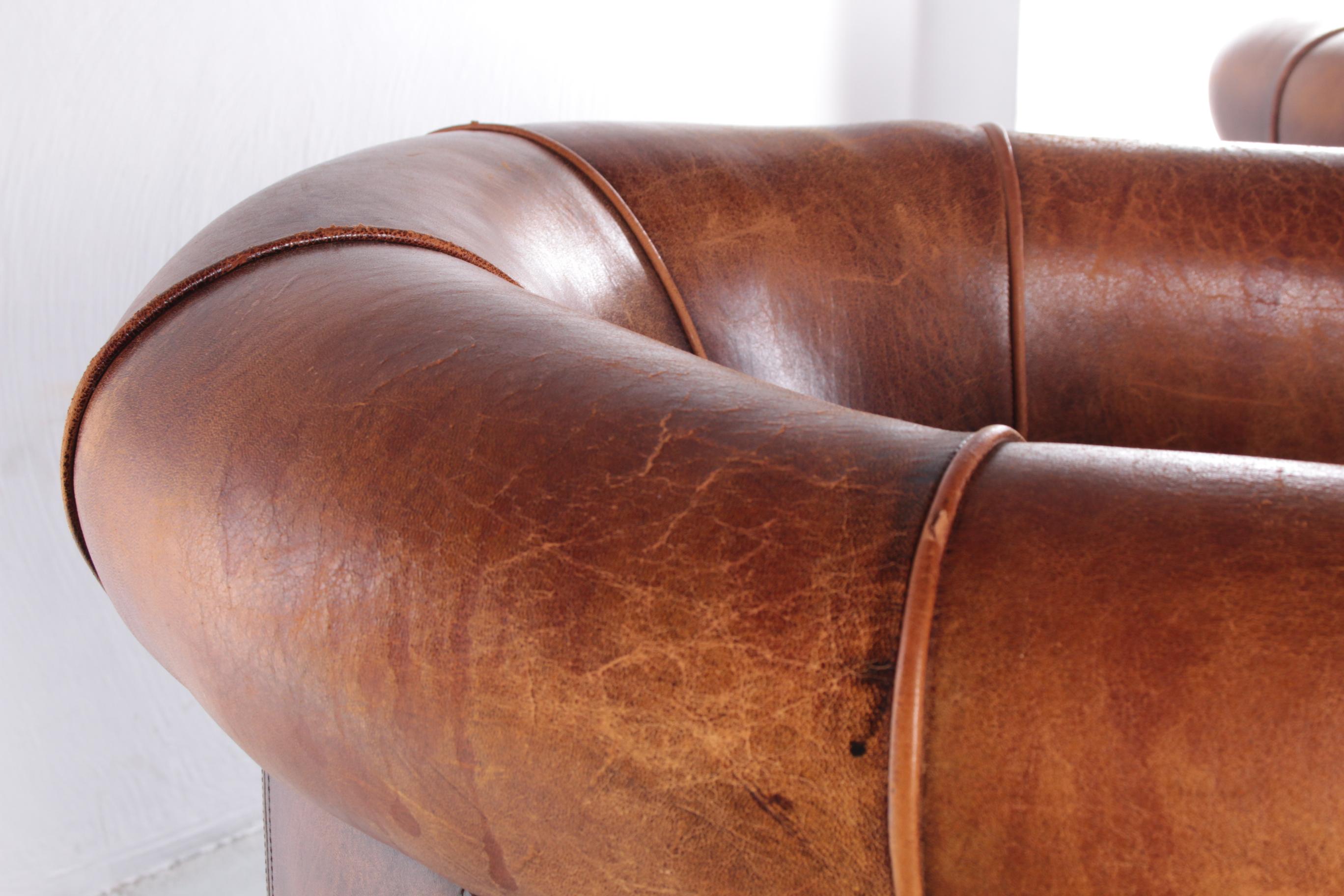 Set of Two Joris Sheepskin Leather Armchairs with a Beautiful Brown Patina 7