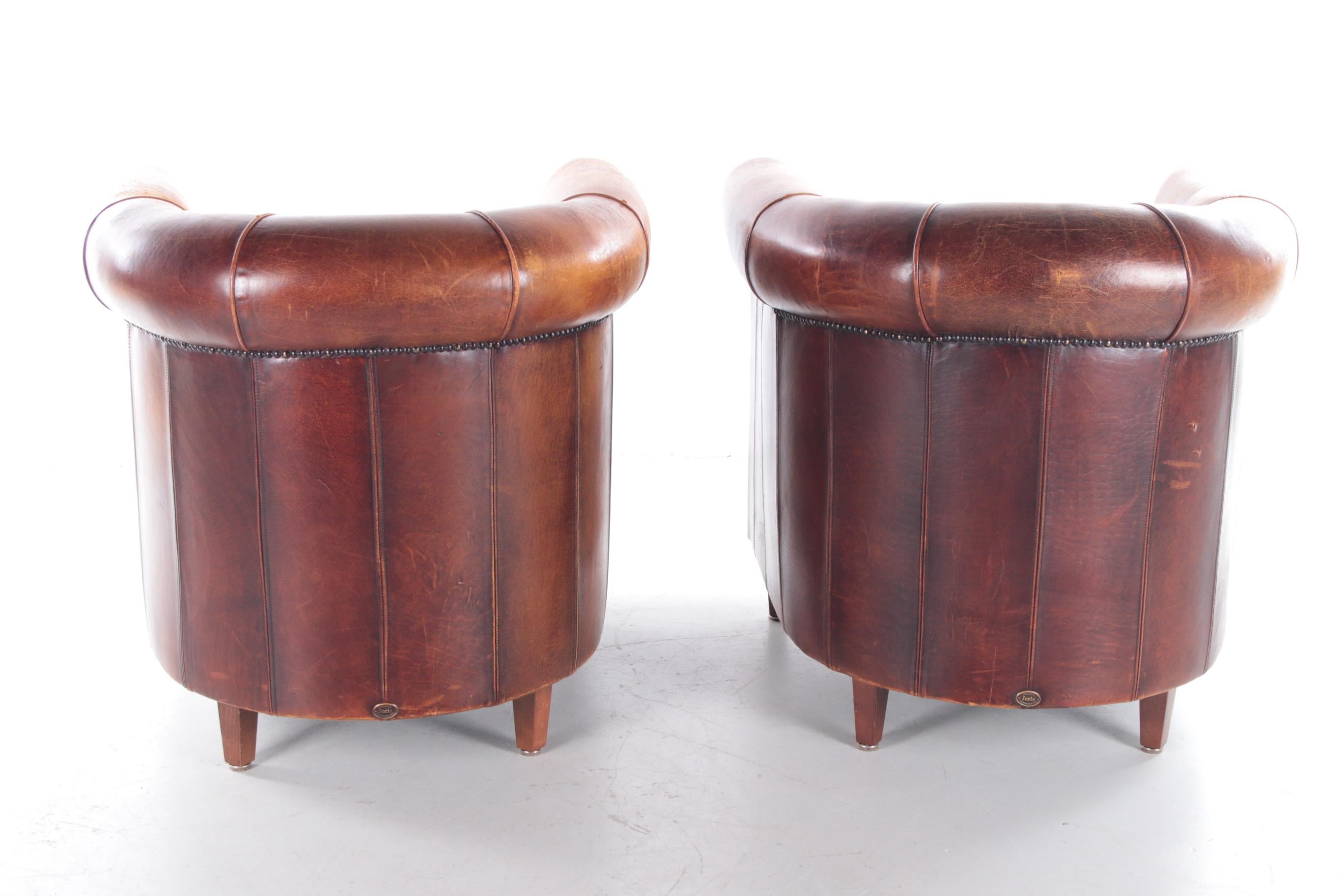 Set of Two Joris Sheepskin Leather Armchairs with a Beautiful Brown Patina 1