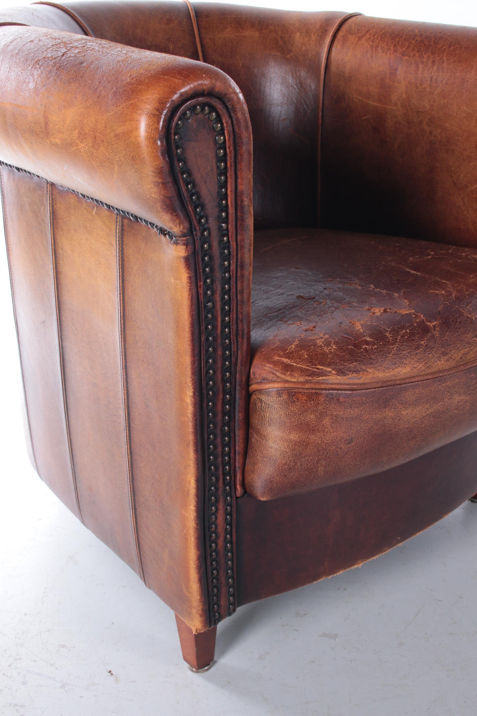 Set of Two Joris Sheepskin Leather Armchairs with a Beautiful Brown Patina 3