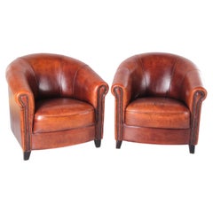 Set of Two Joris Sheepskin Leather Armchairs with a Beautiful Brown Patina