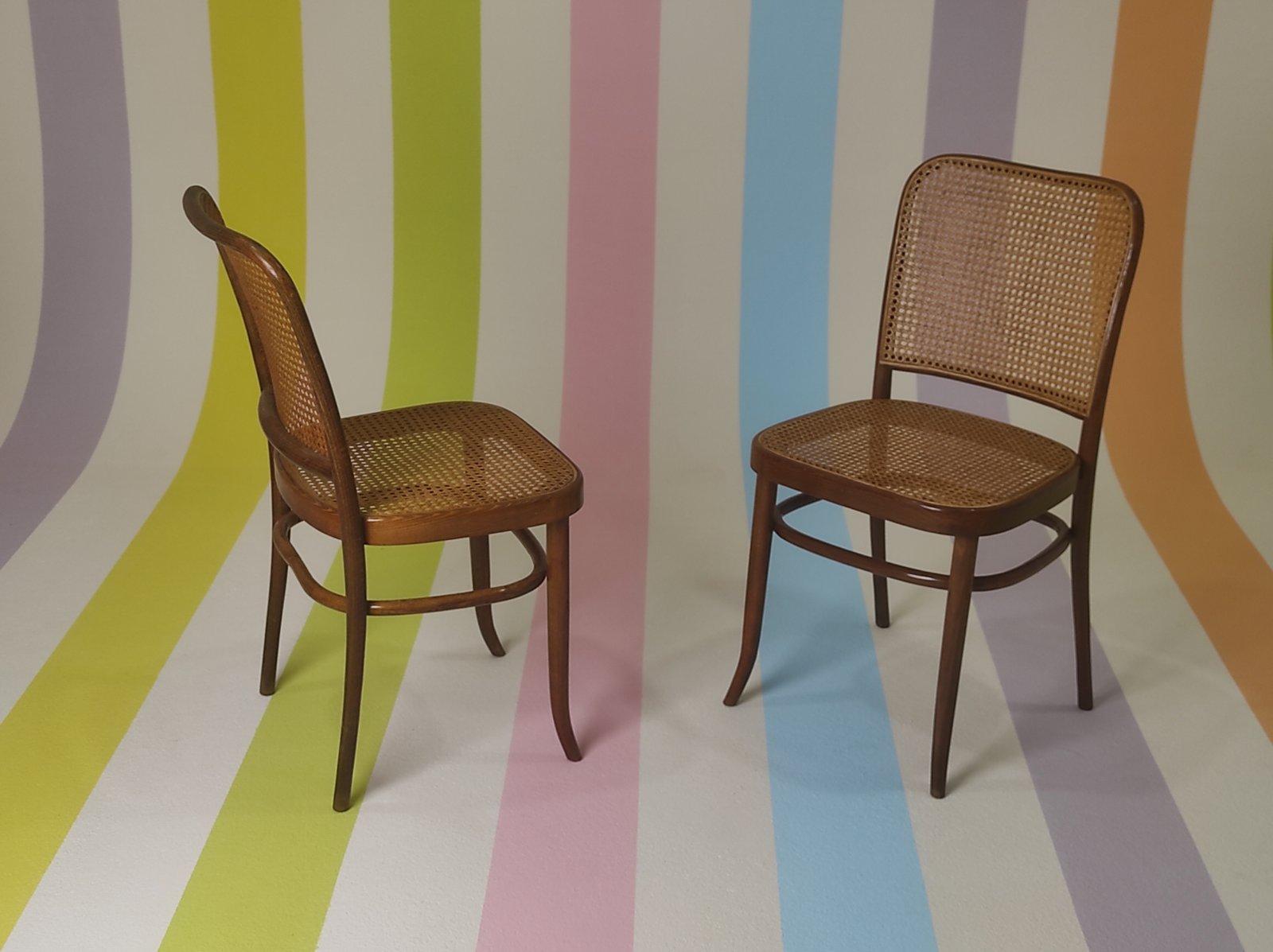 Satz von zwei Josef Hoffmann Prag 811 Stühlen 1950er Jahre im Angebot 4