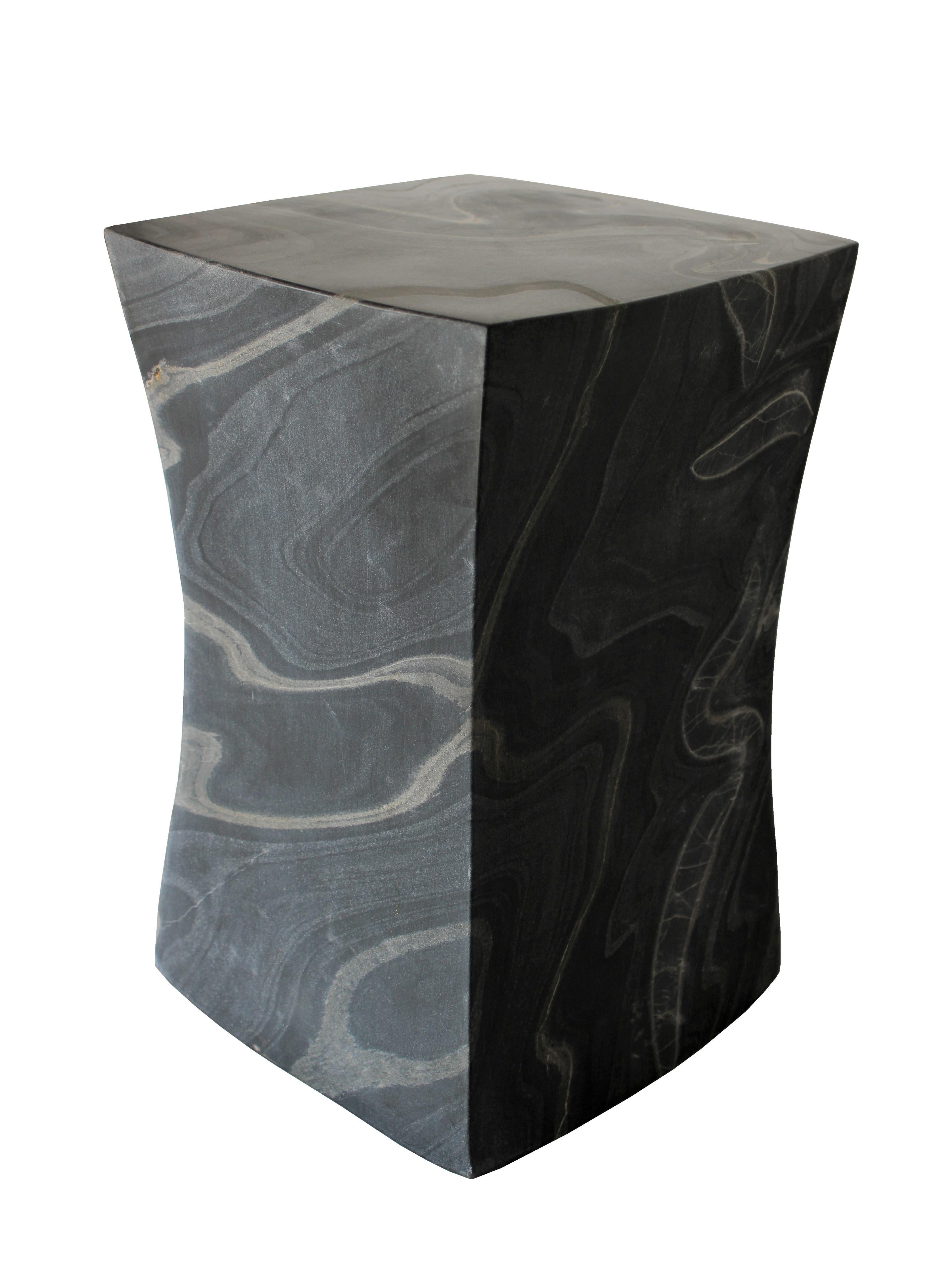 Indian Set of Two Jour Block Tables Black Marble by Paul Mathieu Handcrafted in India For Sale