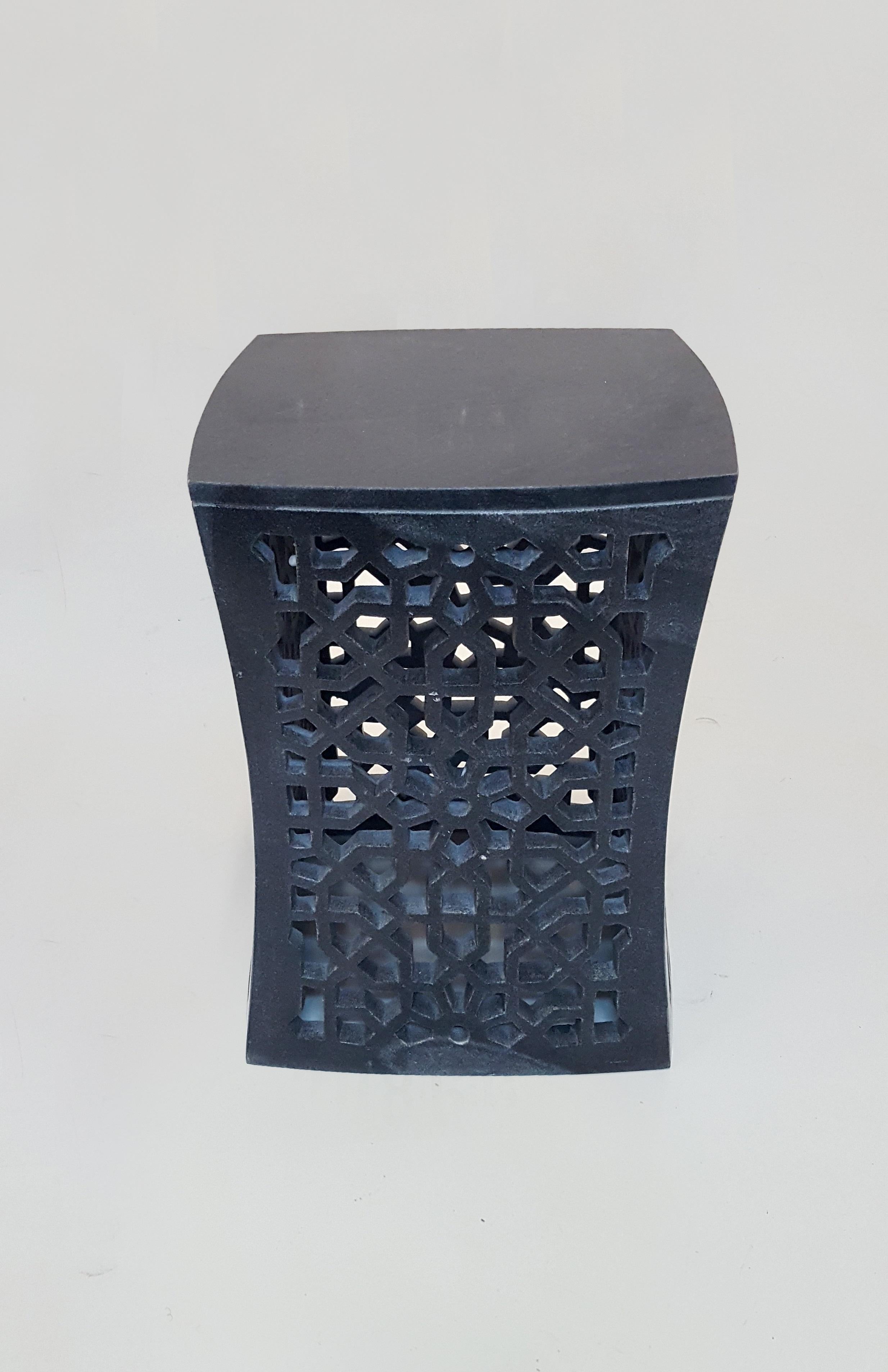 Other Set of Two Jour Geometric Jali Side Tables in Black Marble by Paul Mathieu For Sale