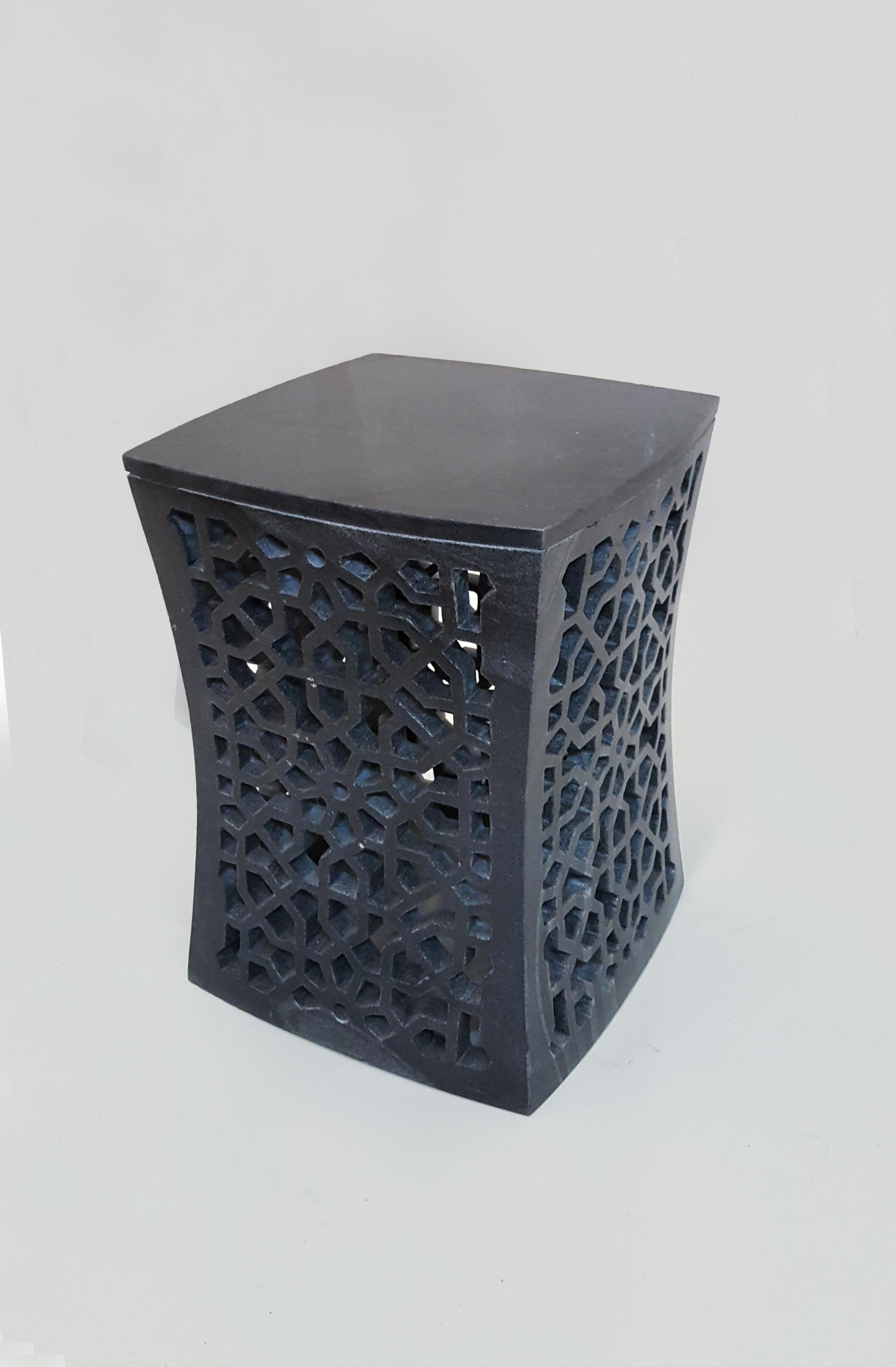 Indian Set of Two Jour Geometric Jali Side Tables in Black Marble by Paul Mathieu For Sale
