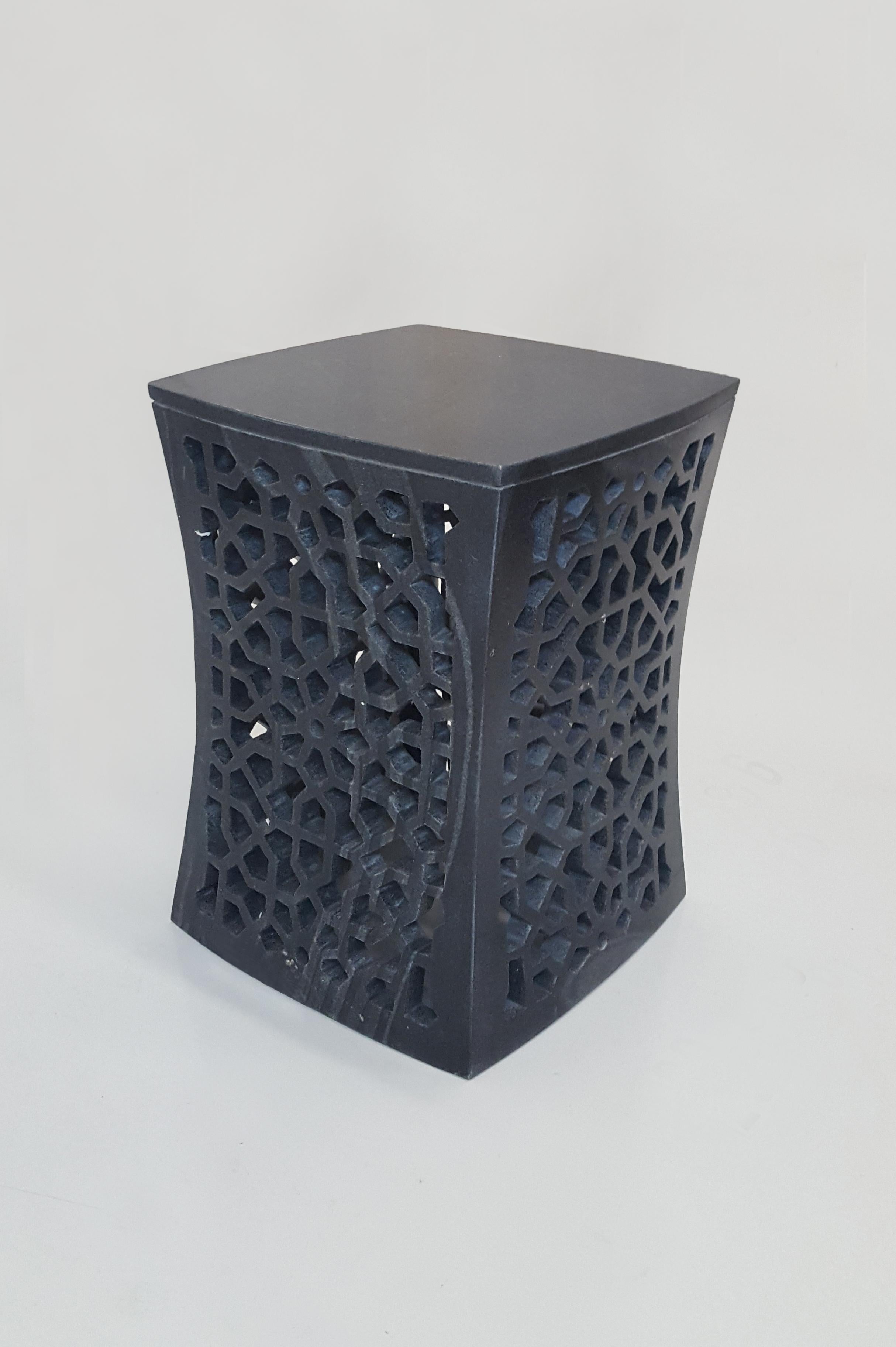 Set of Two Jour Geometric Jali Side Tables in Black Marble by Paul Mathieu In New Condition For Sale In New York, NY
