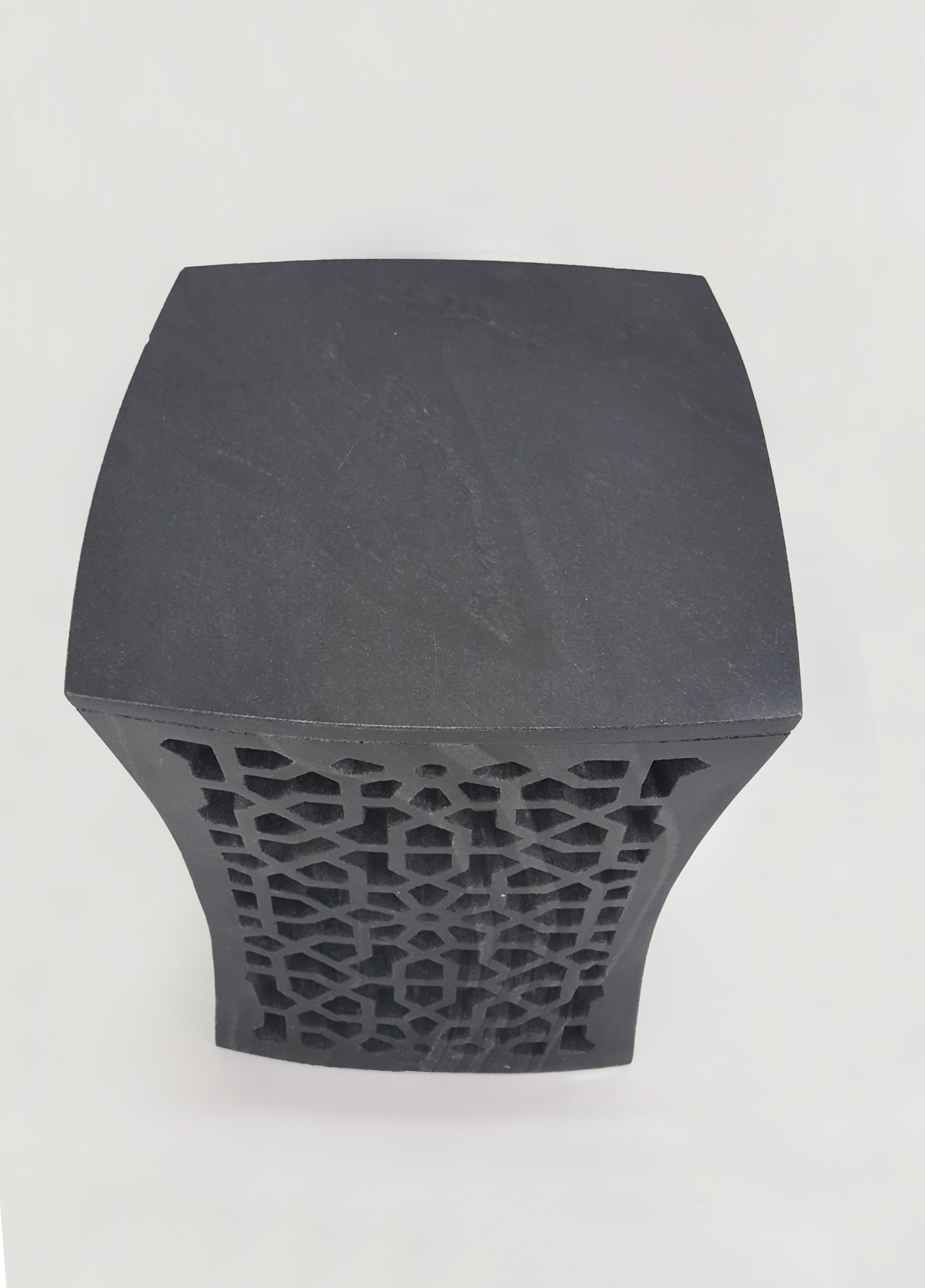 Set of Two Jour Geometric Jali Side Tables in Black Marble by Paul Mathieu For Sale 2