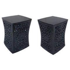 Set of Two Jour Geometric Jali Side Tables in Black Marble by Paul Mathieu