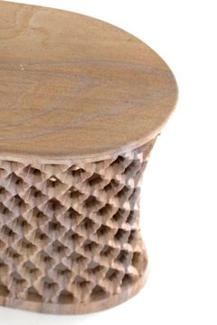 Set of Two Jour Jali Oval Tables in Rainbow Teak-Wood by Paul Mathieu