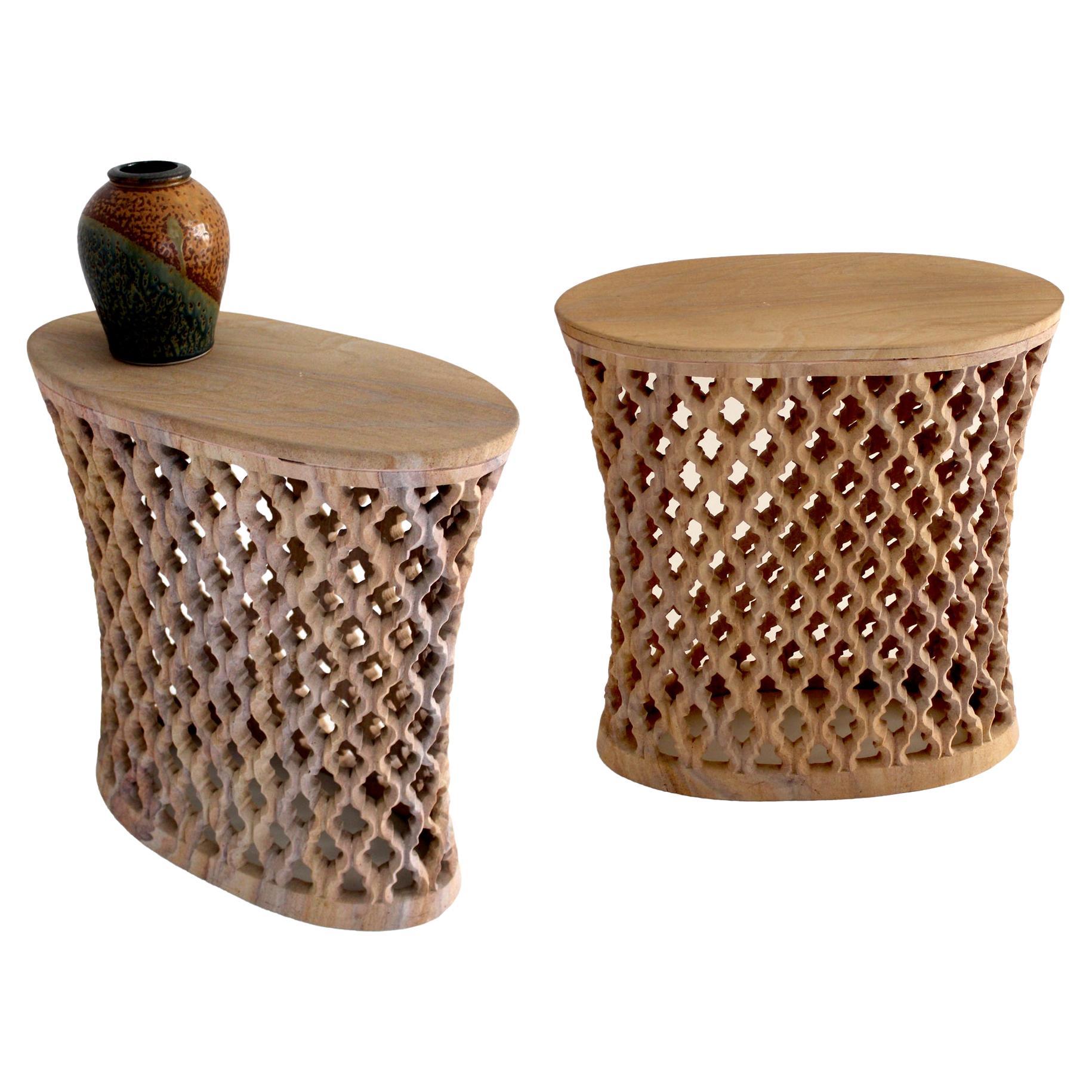 Ensemble de deux tables ovales Jour Jali en bois de teck arc-en-ciel par Paul Mathieu