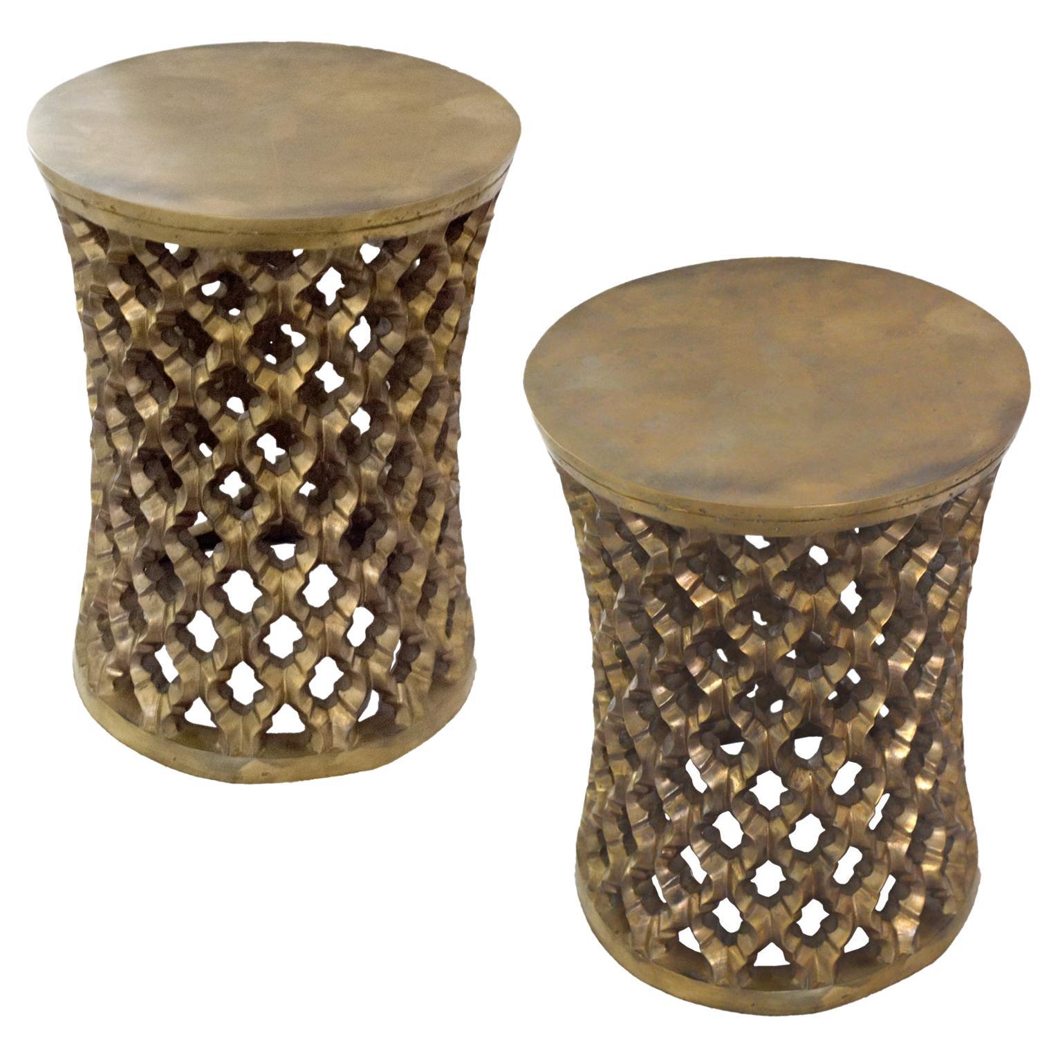 Set of Two Jour Round Jali Tables in Brass by Paul Mathieu for Stephanie Odegard For Sale