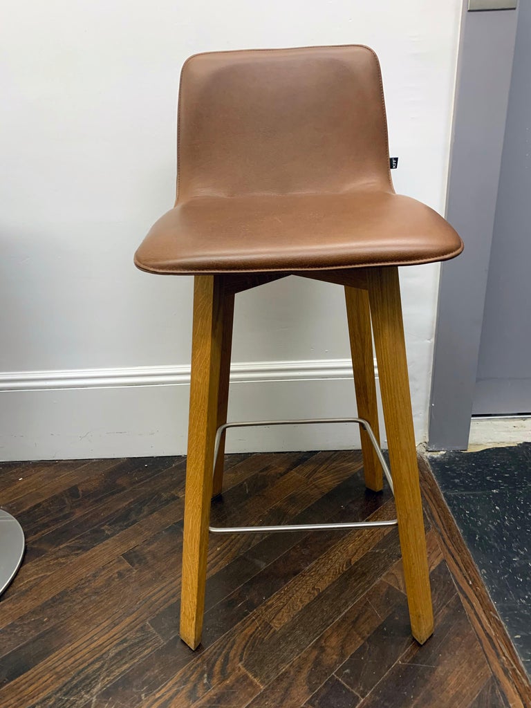 Set of Two KFF Maverick Stool in Brown Leather and Oak Wood Frame For Sale 5