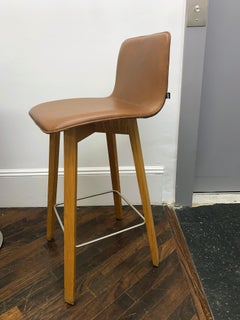 Set of Two KFF Maverick Stool in Brown Leather and Oak Wood Frame