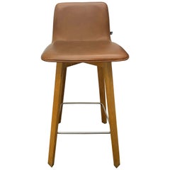 Set of Two KFF Maverick Stool in Brown Leather and Oak Wood Frame