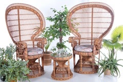 Set of Two King Sized Emmanuelle Peacock Chairs with Side Table