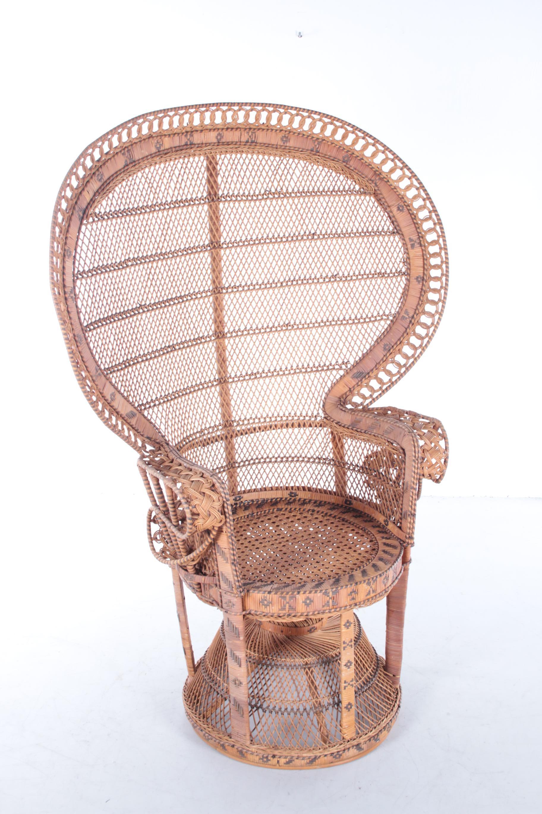 Mid-Century Modern Two King Size Vintage emmanuelle peacock chair with Side Table Bamboo and Wicker