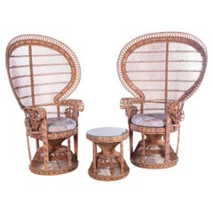 Set of Two King Sized Emmanuelle Peacock Chairs with Side Table