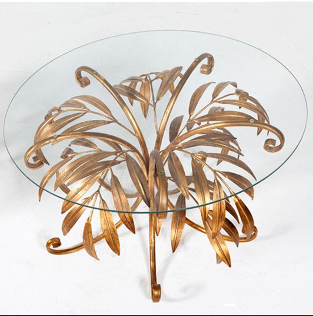 Ensemble de deux appliques murales Kgl en métal doré en forme de palmier et une table d'appoint, 1960 en vente 3