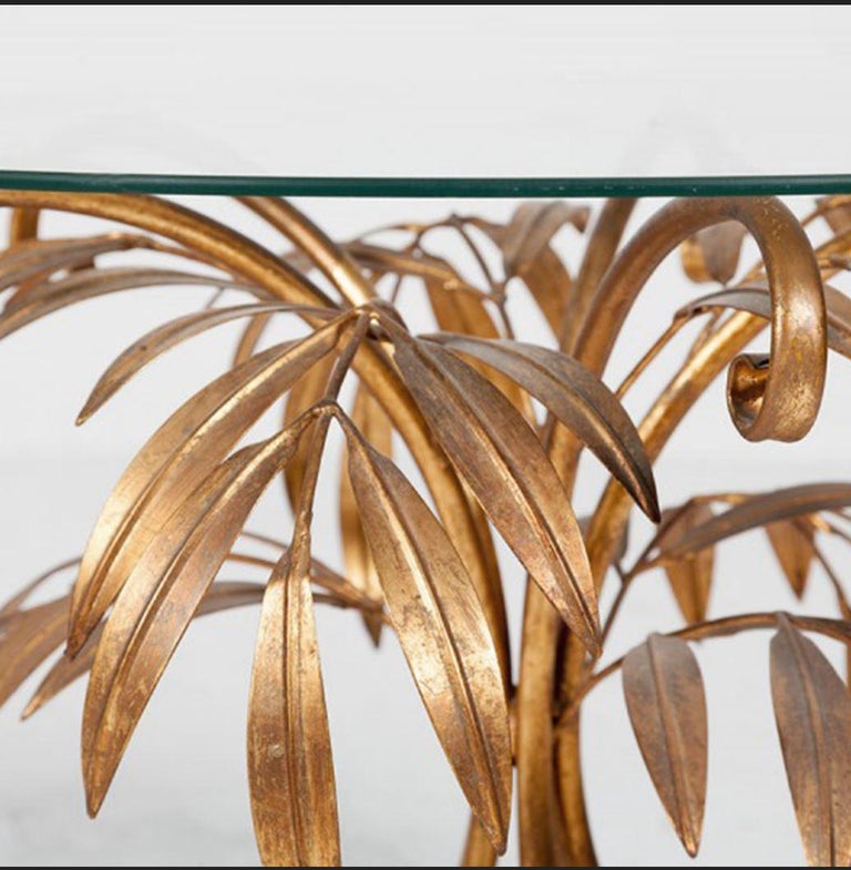 German Set of Two Kögl Gilt Metal Palm Tree Wall Sconces and One Side Table, 1960 For Sale