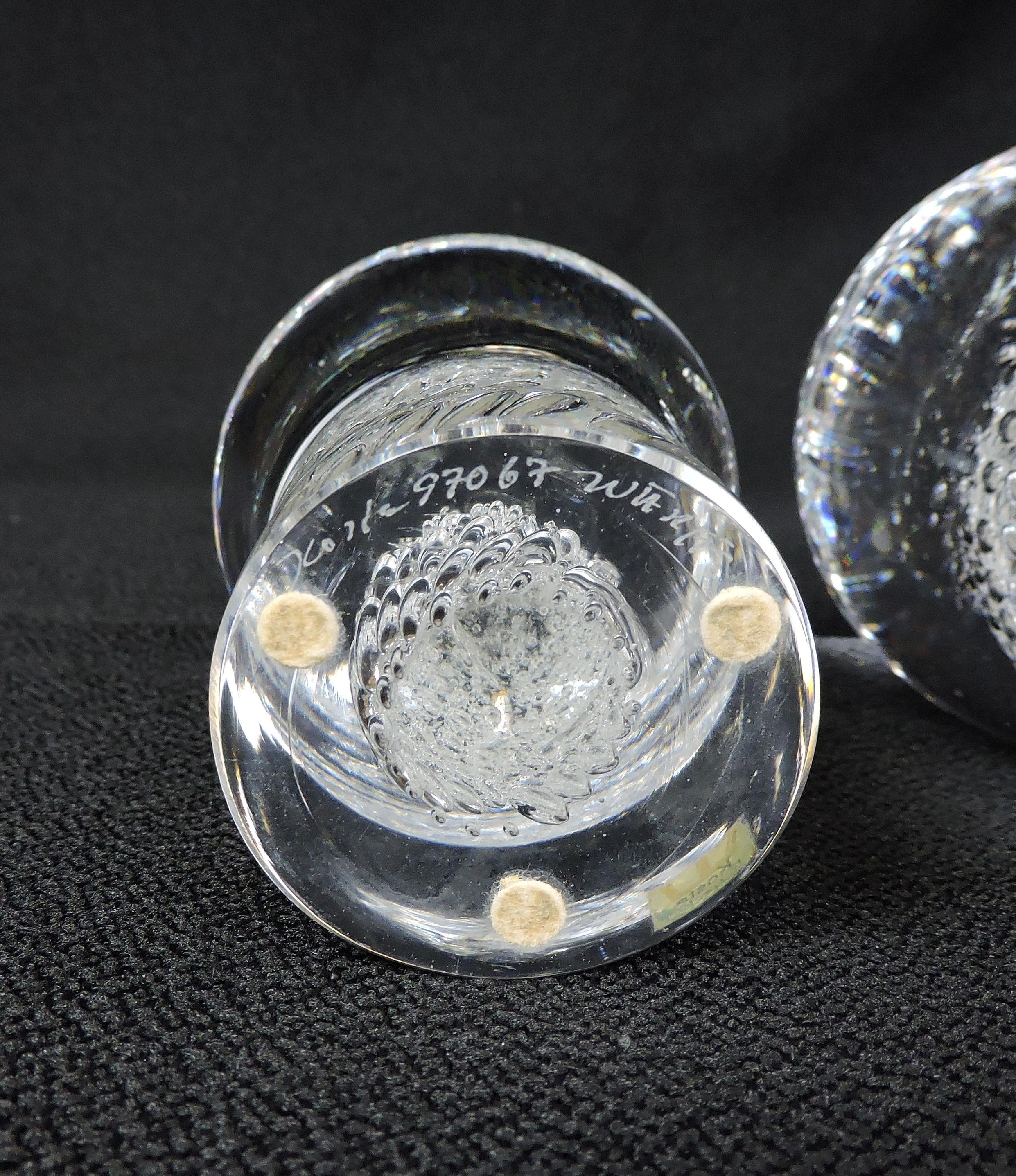 Hand-Crafted Set of Two Kosta Boda Crystal Paperweights Mushroom & Owl by Lindstrand, Warff For Sale