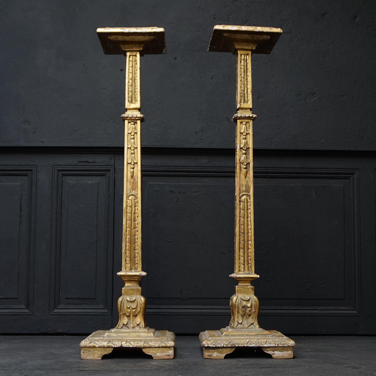 French Set of Two Large 19th Century Carved and Gilded Pedestals