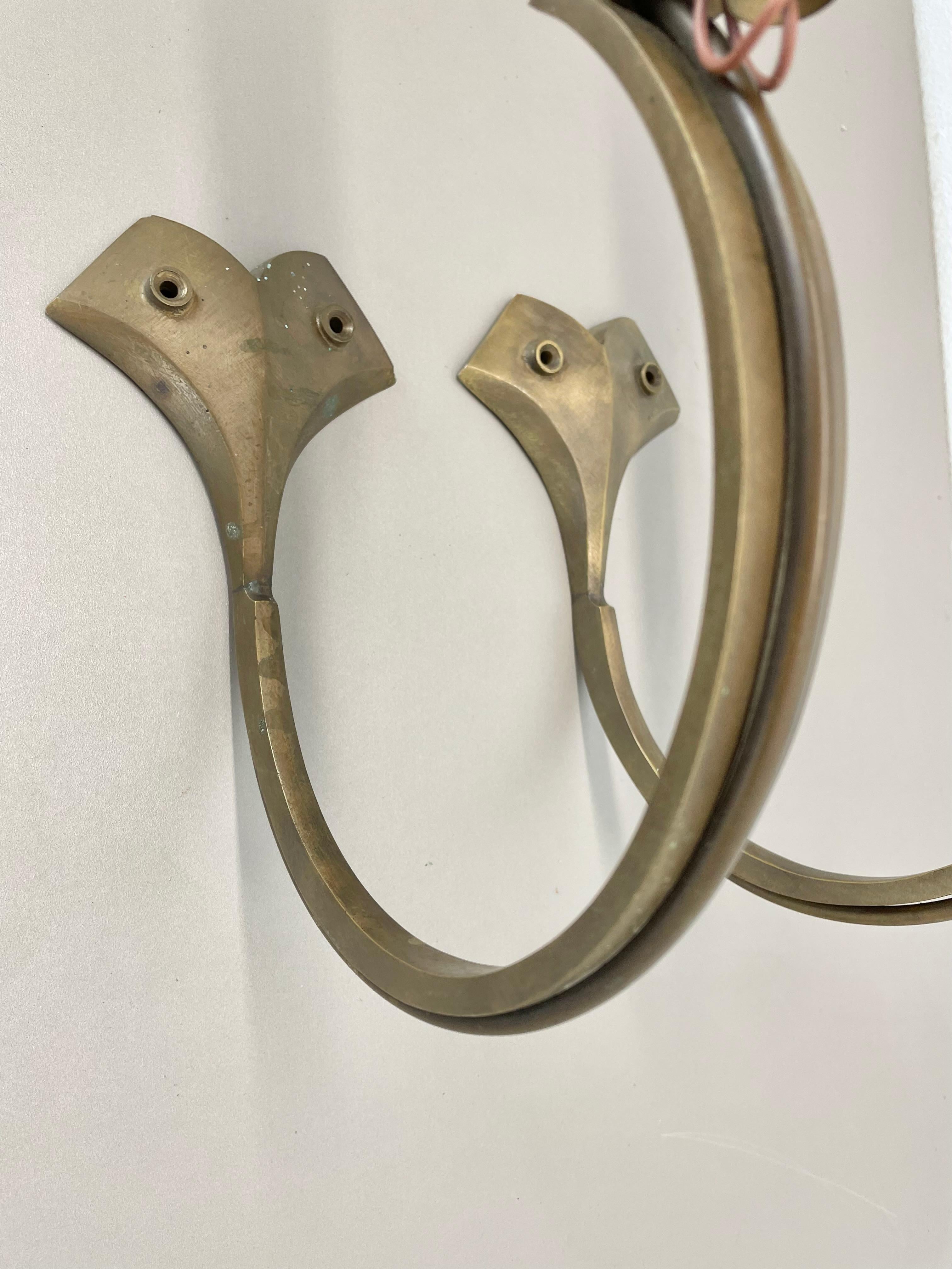 Set von zwei großen brutalistischen 28cm-Wandleuchtern aus Bronze und Messing, Italien 1950er Jahre im Angebot 3