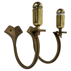 Set of Two large 28cm Brutalist Bronze brass Wall Sconces, Italy 1950s