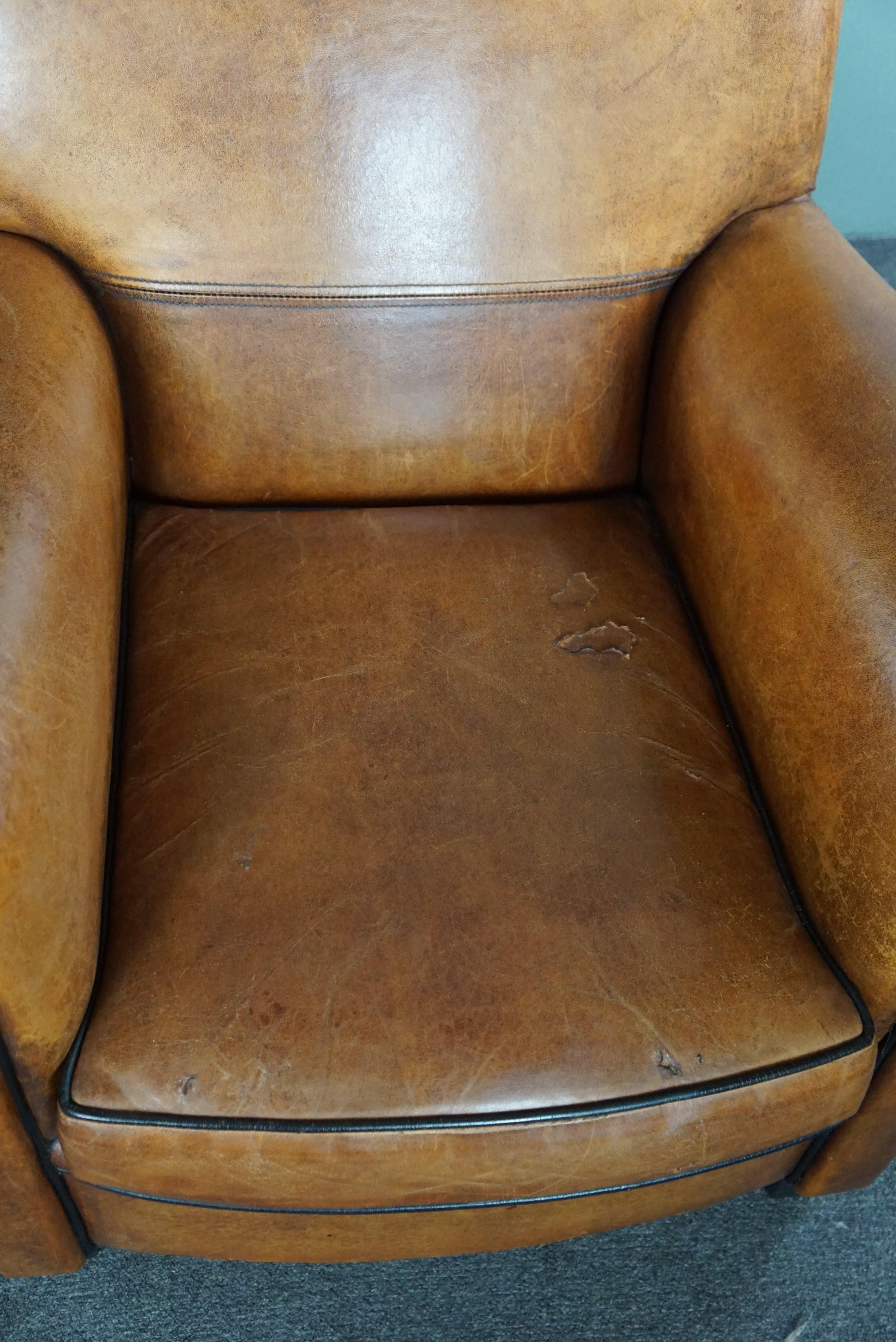 Leather Set of two large and comfortable sheep leather armchairs For Sale