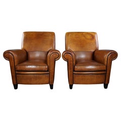 Set of two large and comfortable sheep leather armchairs