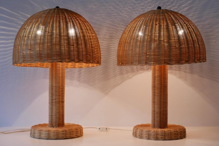 Set of Two Large and Elegant MidCentury Modern Wicker Table Lamps